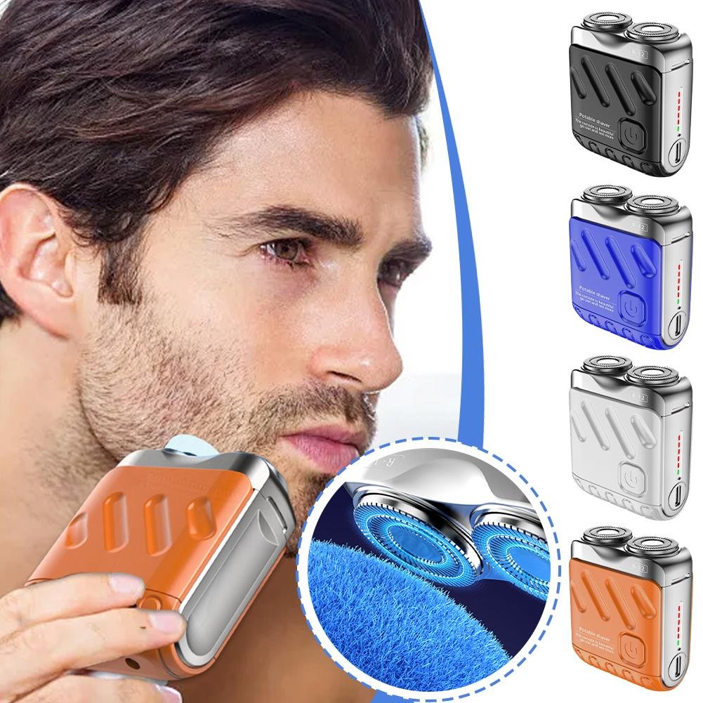 2025 Portable Rotary Dual Ring Electric Shaver – USB Rechargeable Travel Grooming Razor for Men