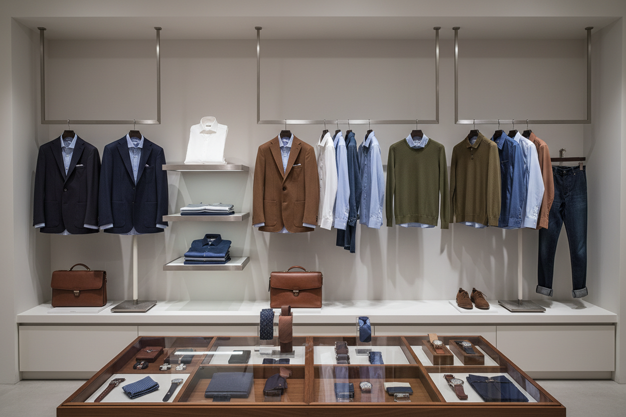 Men’s Luxe Collection banner showing men’s essentials on a black and gold luxury background.