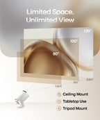 Display of a flexible screen with measurements and mounting options on a neutral background