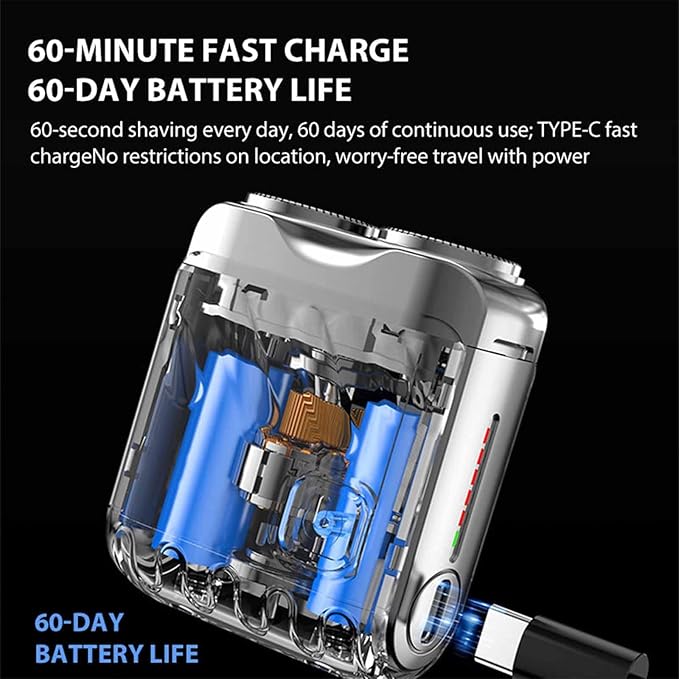 2025 Portable Rotary Dual Ring Electric Shaver – USB Rechargeable Travel Grooming Razor for Men