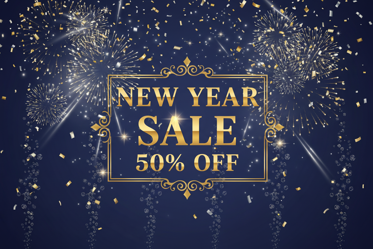 generate image in new year sale for 50 off