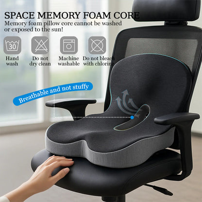Memory Foam Seat Cushion – Ergonomic Back & Tailbone Relief
